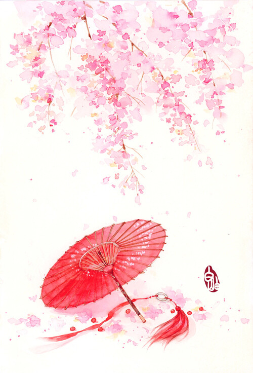 唯美古风 油纸伞 手绘 白岫