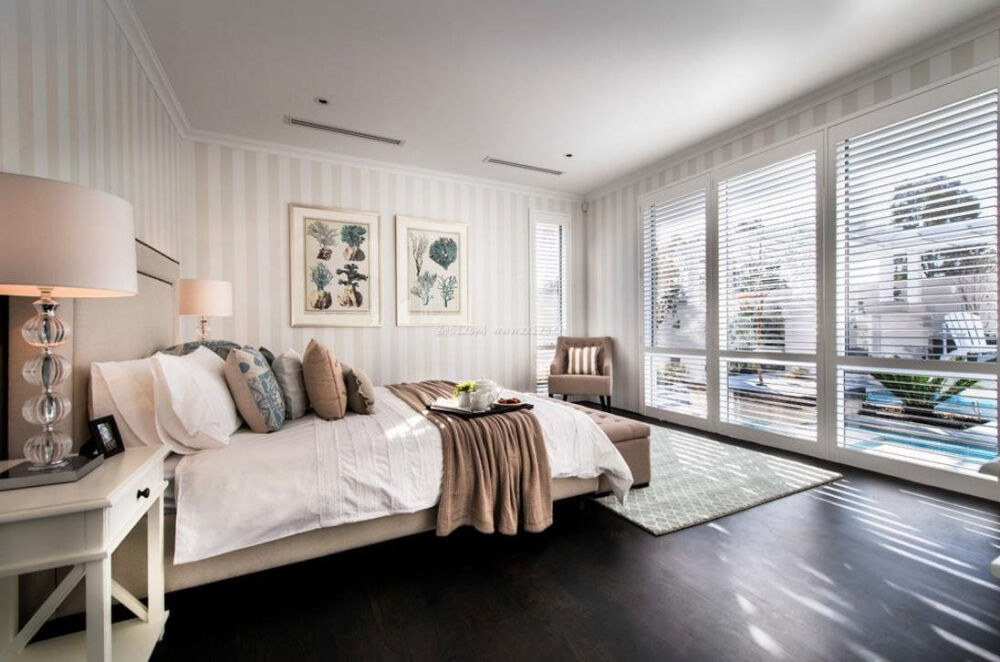 2018百叶窗帘现代主卧室效果图_装修123效