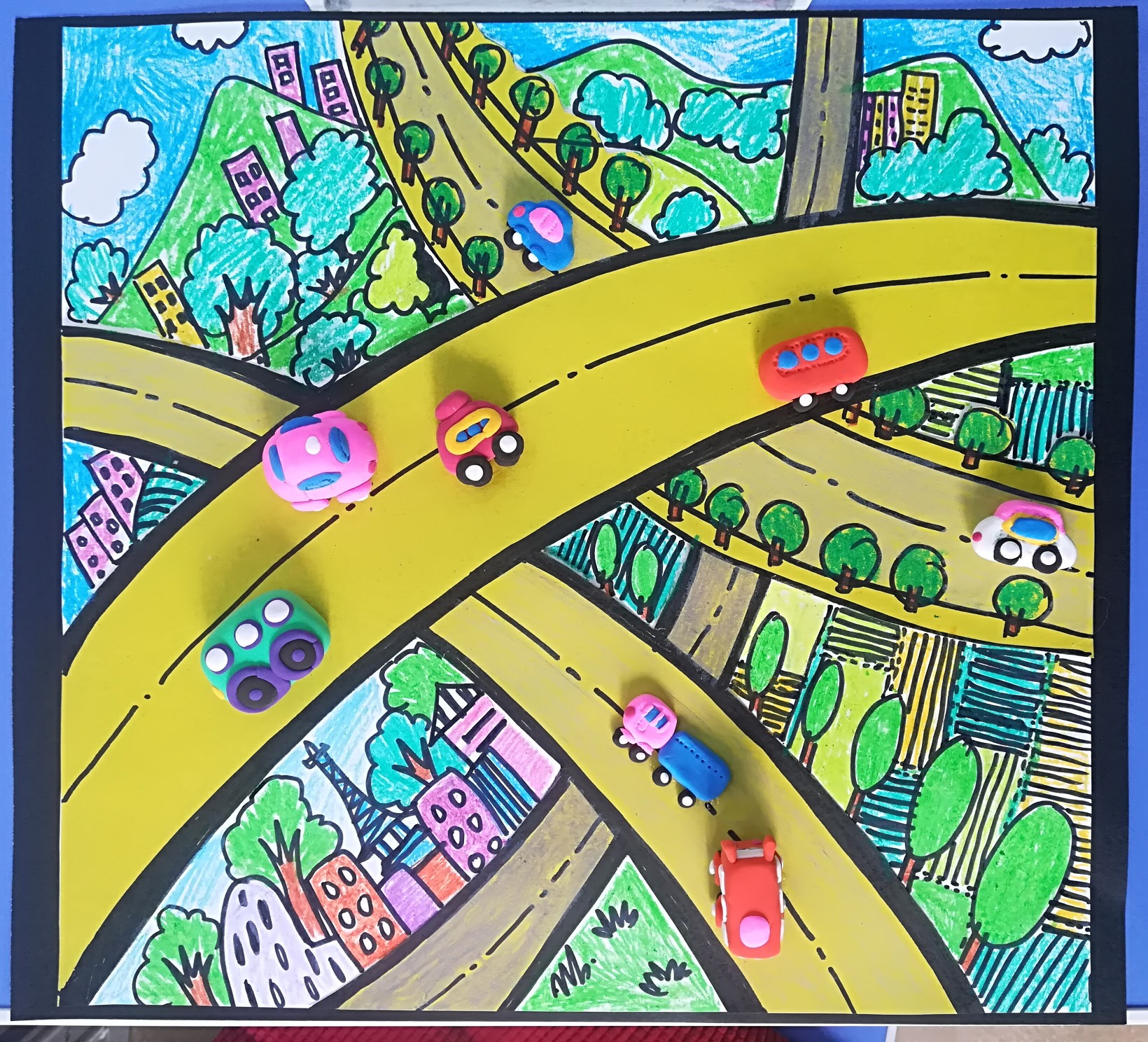 高架桥儿童画简单图片