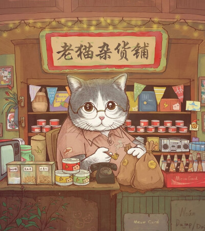 老猫杂货铺_萌插画_by 魏大葱