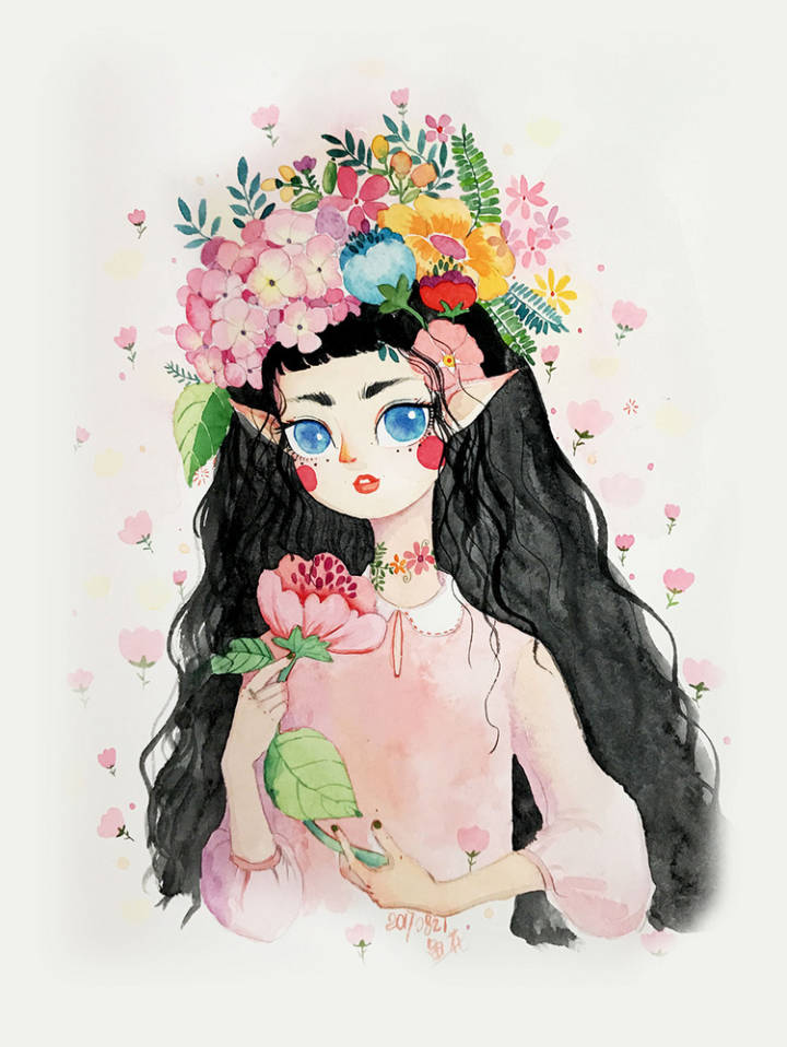 水彩花姑娘