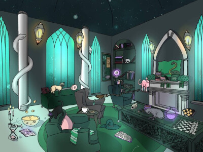 哈利波特～斯莱特林公共休息室～微信公众号:野兽的城堡(lumos_belle)