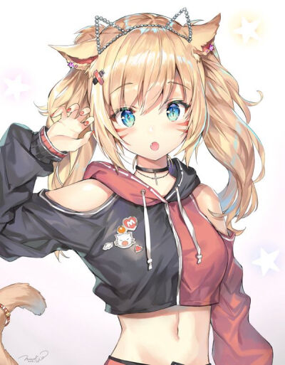 ミコッテ可爱少女头像 兽耳 猫咪 双马尾少女 露肩 二次元 漫头