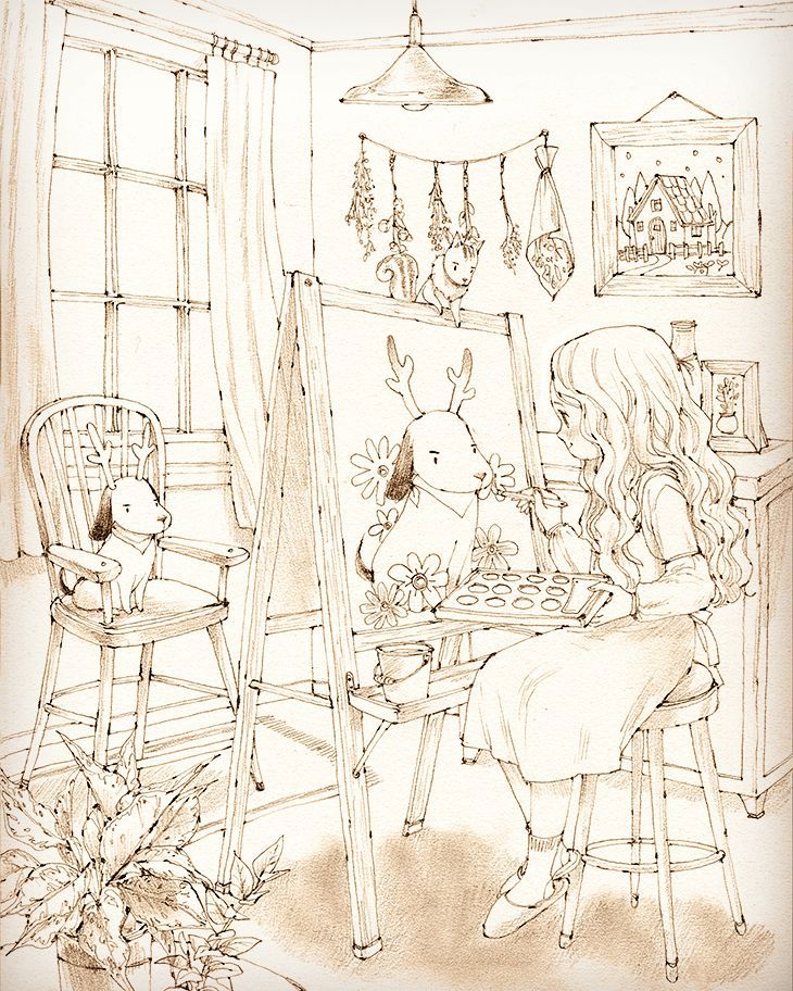 韩国插画师 aeppol 森林女孩日记插画 线