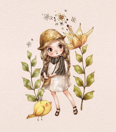 韩国插画师 | aeppol 森林女孩日记插画 线稿