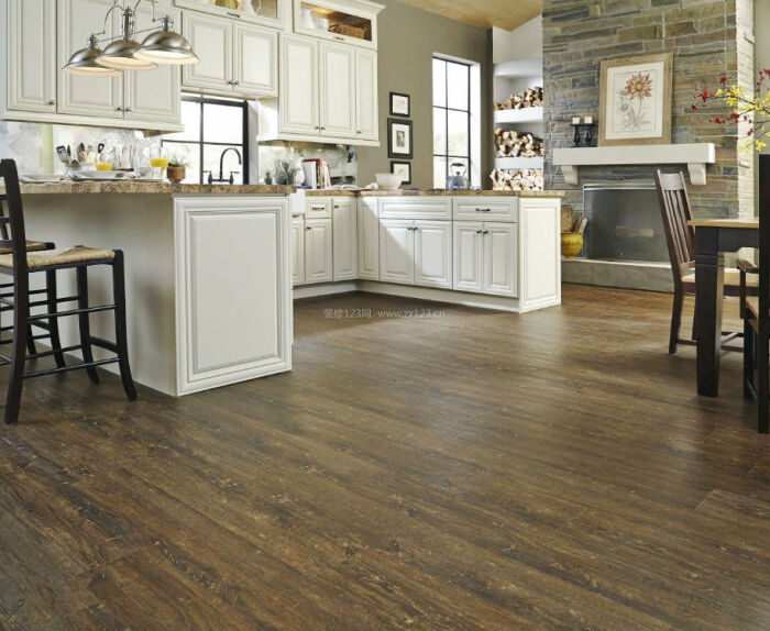 u型厨房竹木地板图片