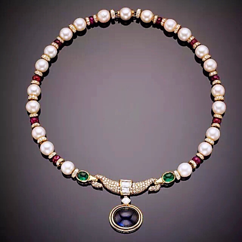 1960年代宝格丽古董项链,主石蓝宝石11.