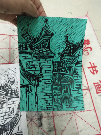 古建筑版画两个晚自习从构图到成型需要耐心呐
