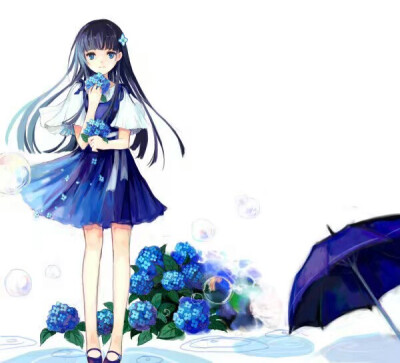 蓝色系古风少女