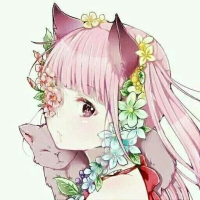 二次元 少女 粉色长发 粉瞳 猫耳 猫 头像