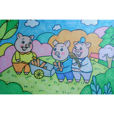 三只小猪 儿童画