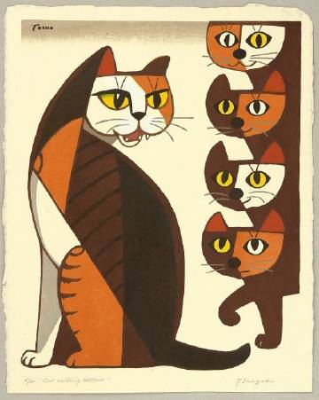 猫咪· 日本艺术家 inagaki tomoo 木版画作品