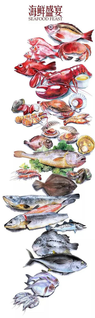 美食艺术 食物 插图插画 涂鸦绘图 吃货福利 水粉彩铅 手帐素材 海鲜