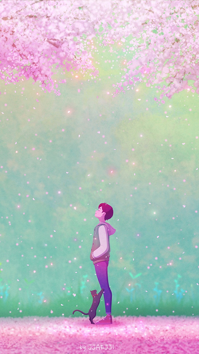 一人一猫,宁静相伴,温馨唯美的画面 ~ 插画jjaejji