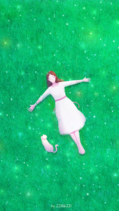 一人一猫,宁静相伴,温馨唯美的画面 ~ 插画jjaejji