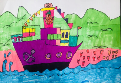 乘上大船游世界儿童画图片