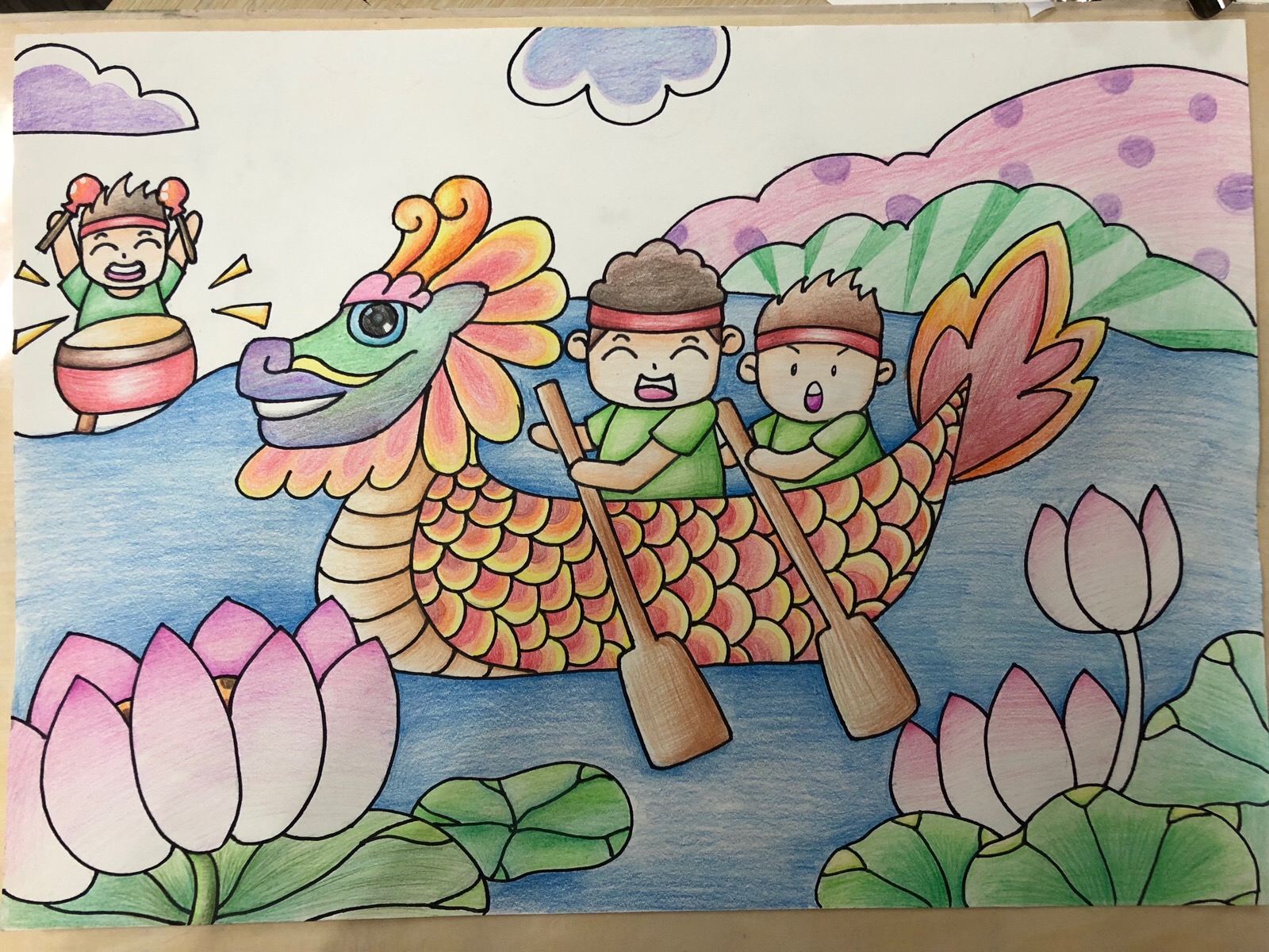赛龙舟儿童画简单图片