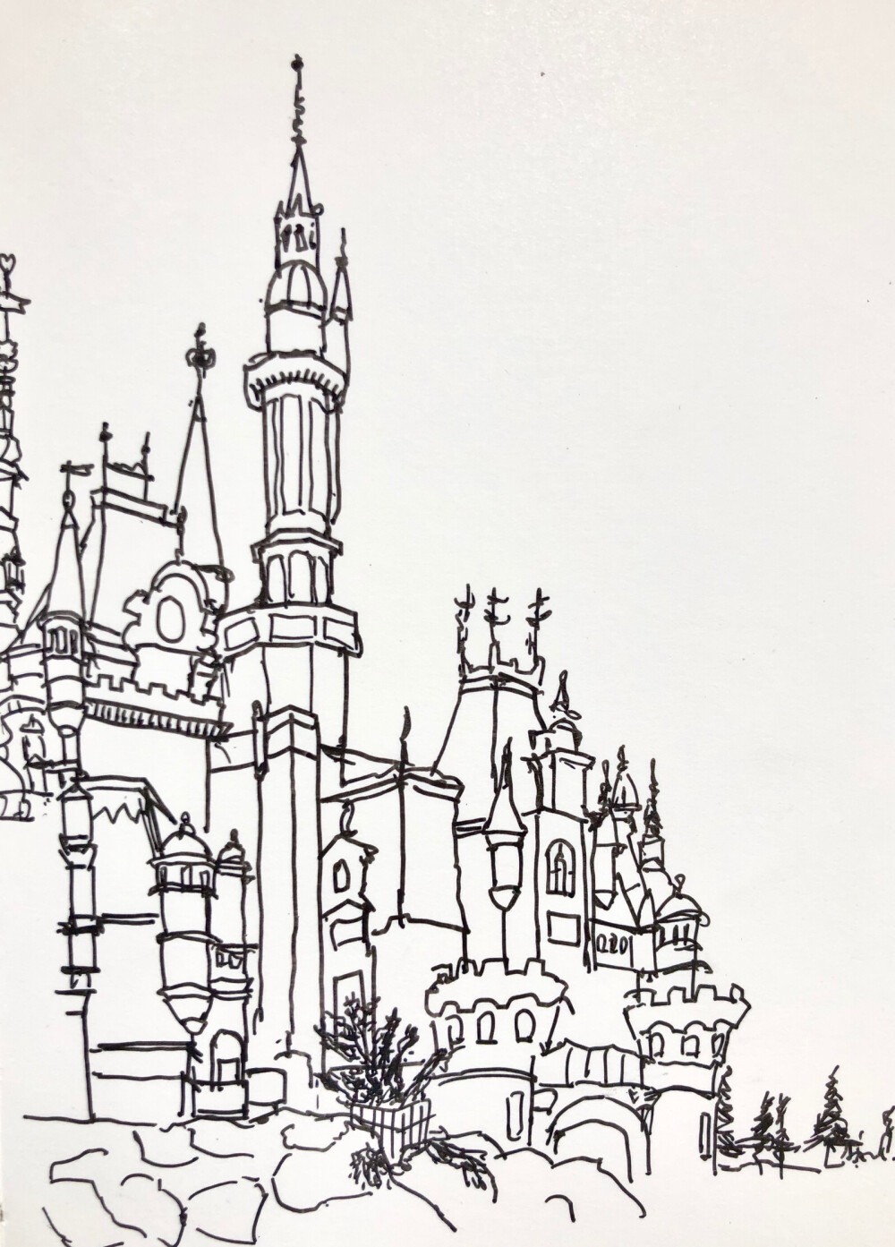 迪士尼城堡手绘线稿图片