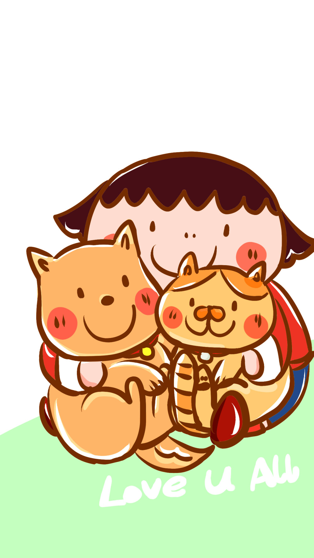 卡通桌面卡通壁纸富美子抱抱抱猫抱狗卡通小孩抱猫抱狗有爱可爱壁纸