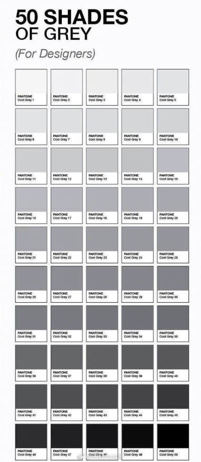 【50种灰的色卡】50种不同的灰色,另附8款灰色装修案例,喜欢的收!