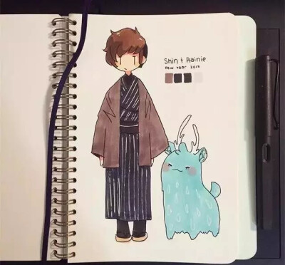 马克笔 针管笔 日服男细腻意境精致唯美服装搭配 动漫 清新