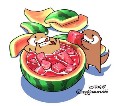 日本插画师键条kaqijouurushi笔下的水獭吃货日常系列
