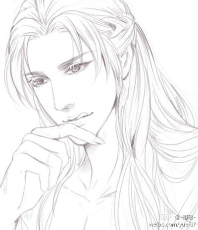 古风 黑白 线稿 美男