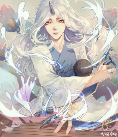 动漫古风人物男细腻意境精致唯美绚丽帅哥 弹琴 独角