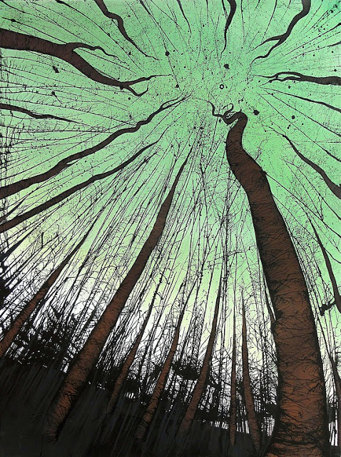 《trees(树)》丨 美国画家mary streepy,材料:丙烯,油墨