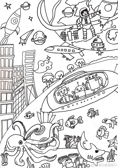 幻想未来城市简笔画图片