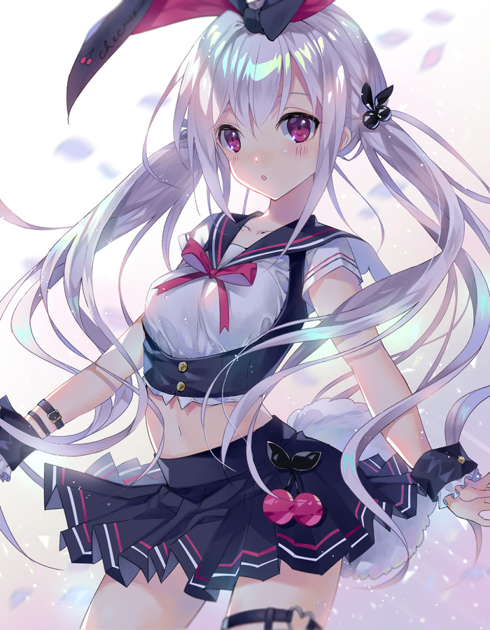 二次元少女灰色双马尾紫瞳兔耳可爱