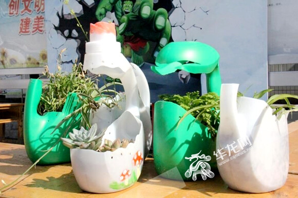 洗衣液包装桶做的花瓶和花盆