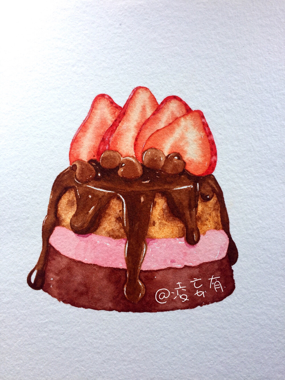 草莓蛋糕手绘 