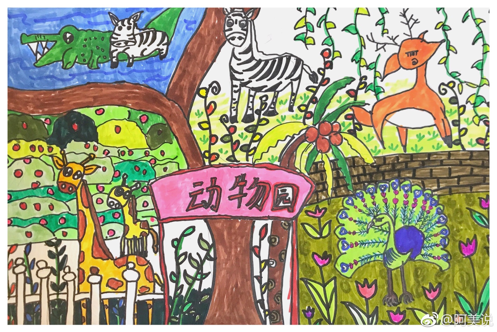 小学生动物园画画作品图片