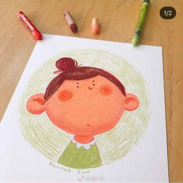 油画棒q版色彩头像国外人物插画家hannahsunart 女孩