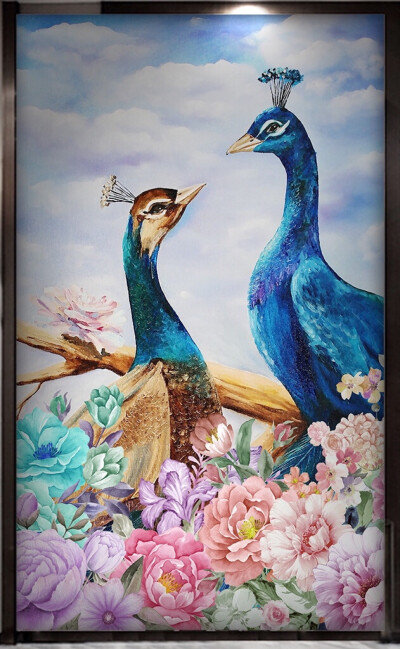 孔雀 油画