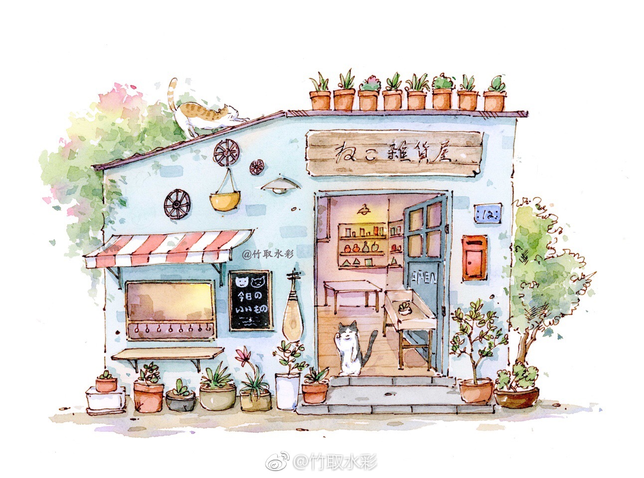 钢笔淡彩
