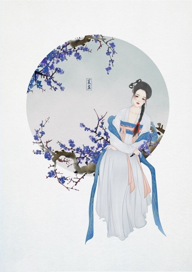 汉服节气古风人物手绘插画 风华是一指流砂,苍老是一段年华"