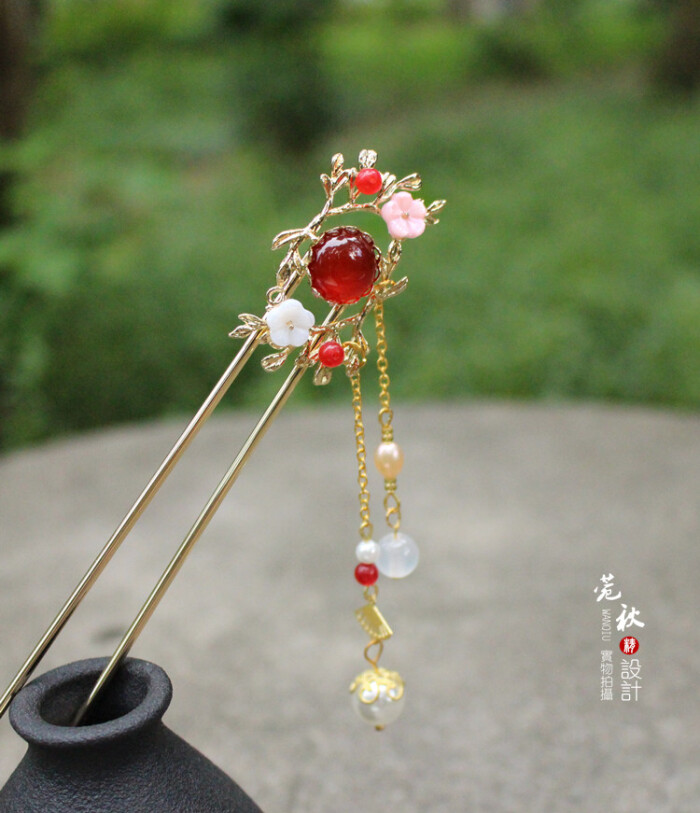 定制 菀秋手工发簪步摇流苏钗子珍珠汉服配饰古风头饰簪子汉服仙女