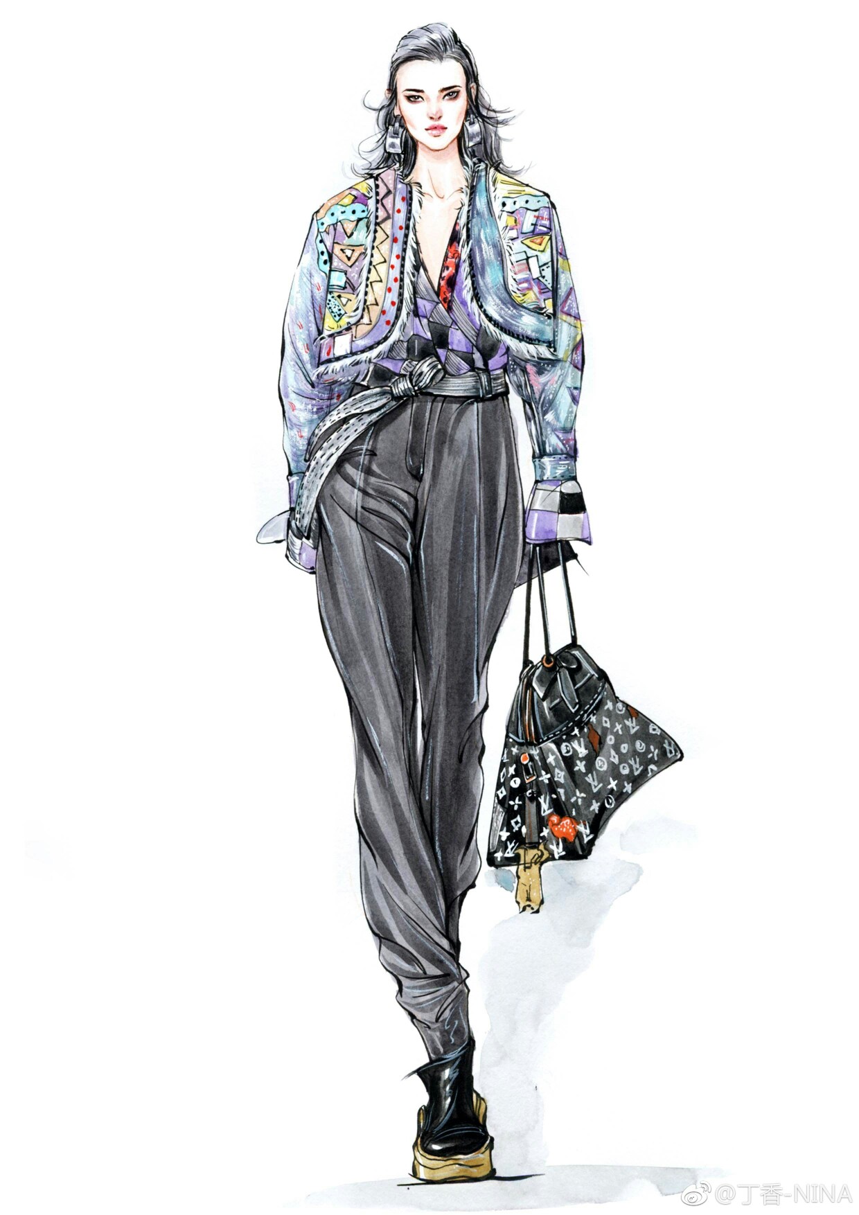 时装绘画 服装设计 手绘 插画师@丁香–nina