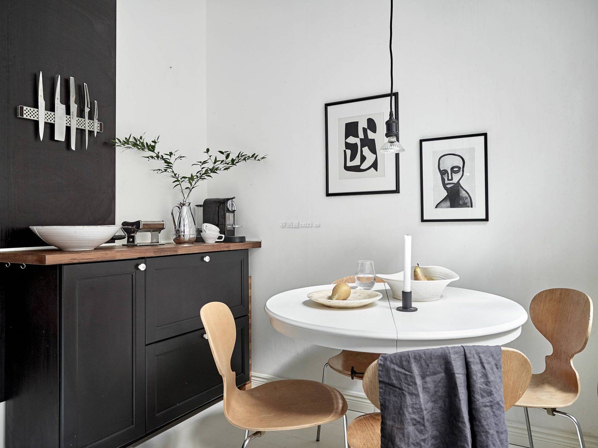 北欧黑白风格餐厅设计图片2018