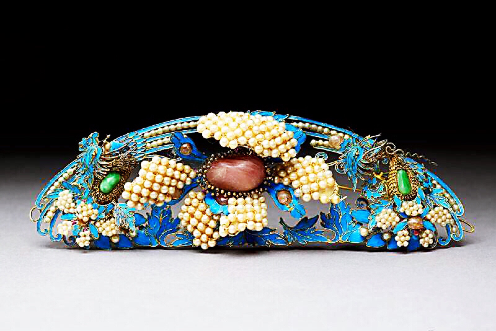 清 银鎏金累丝点翠双凤穿牡丹钿花