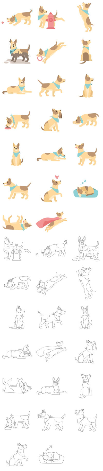 卡通萌犬可爱小狗狗绘画素描手绘插画素材png免抠eps矢量设计模板