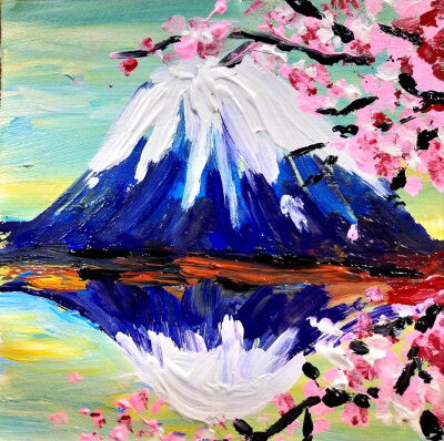 富士山图片手绘水粉图片