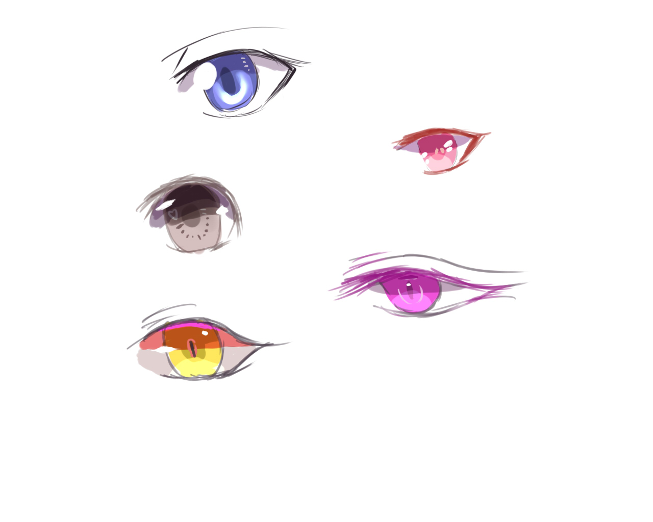 跟着教程练了几个眼睛……紫色的那个是我平时画的 就铺底色加个眼珠