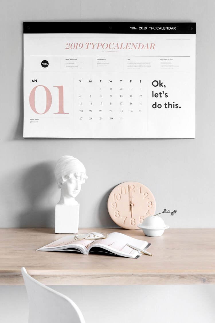 moreover原创设计2019年创意北欧挂历日历英文简约现代计划本可撕