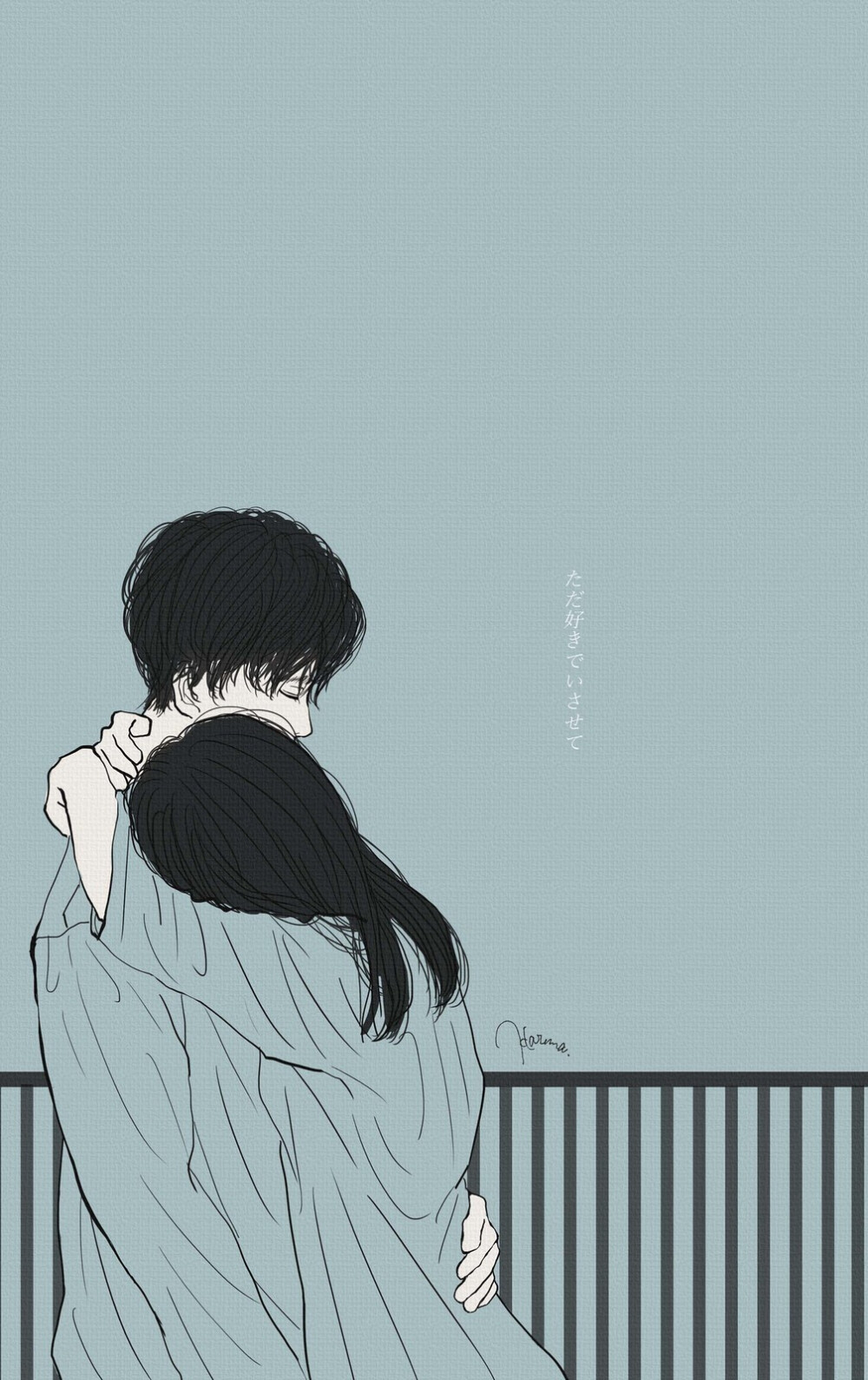 日本手绘情侣日常插画图片