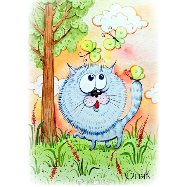 超可爱的小动物水彩手绘插画~ 【插画师:olga_kuuu】
