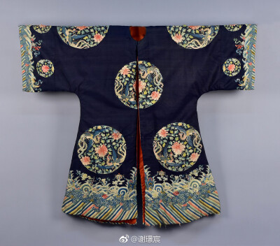 【石青地缂丝八团凤凰牡丹纹吉服褂】清