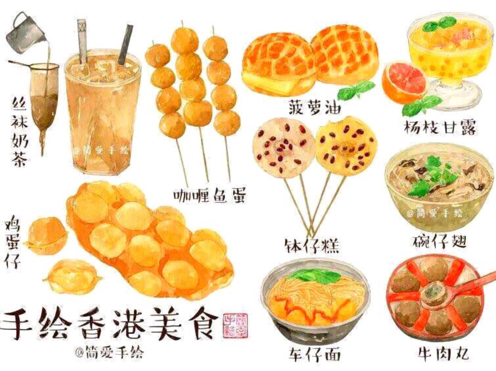 好可爱的手绘香港特色小吃
